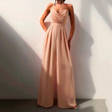 Women's Sweetheart Neck Spaghetti Strap Wide Leg Jumpsuit - Formal - Orange