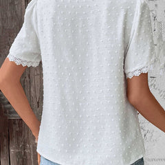 Women's Swiss Dot Lace Trim V-Neck Blouse - Bohemian | Spring