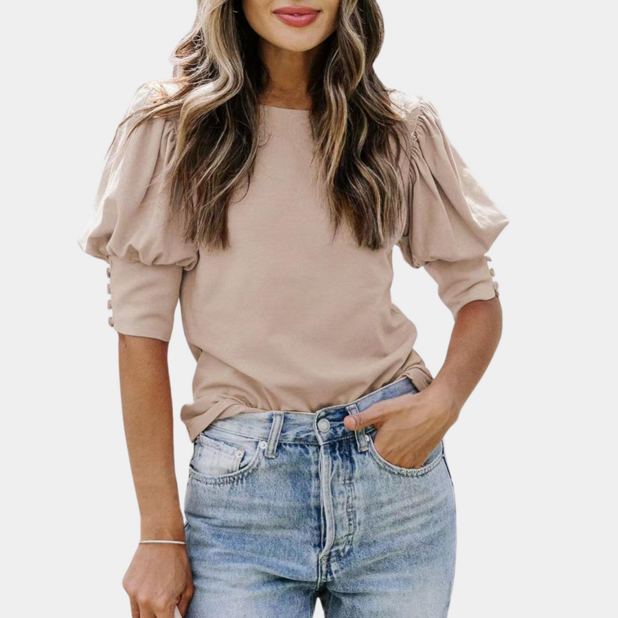 Women's T-Shirt | Puff Sleeves | Spring - Apricot