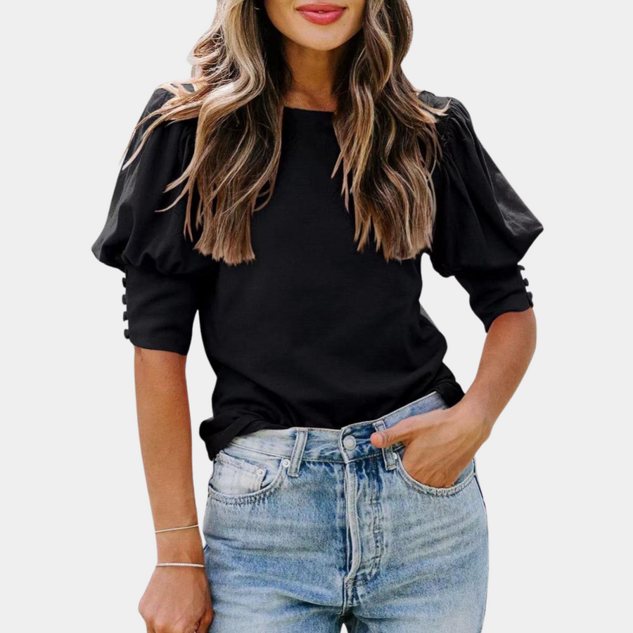 Women's T-Shirt | Puff Sleeves | Spring - Black