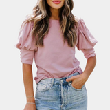 Women's T-Shirt | Puff Sleeves | Spring - Rose