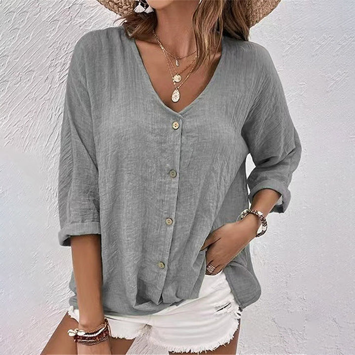Women's T-Shirt | V-Neck | Short Sleeve | Summer - Gray