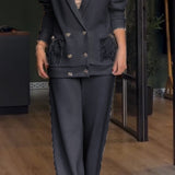 Women's Tailored Blazer Set - Wide Leg Trousers | Autumn - Black