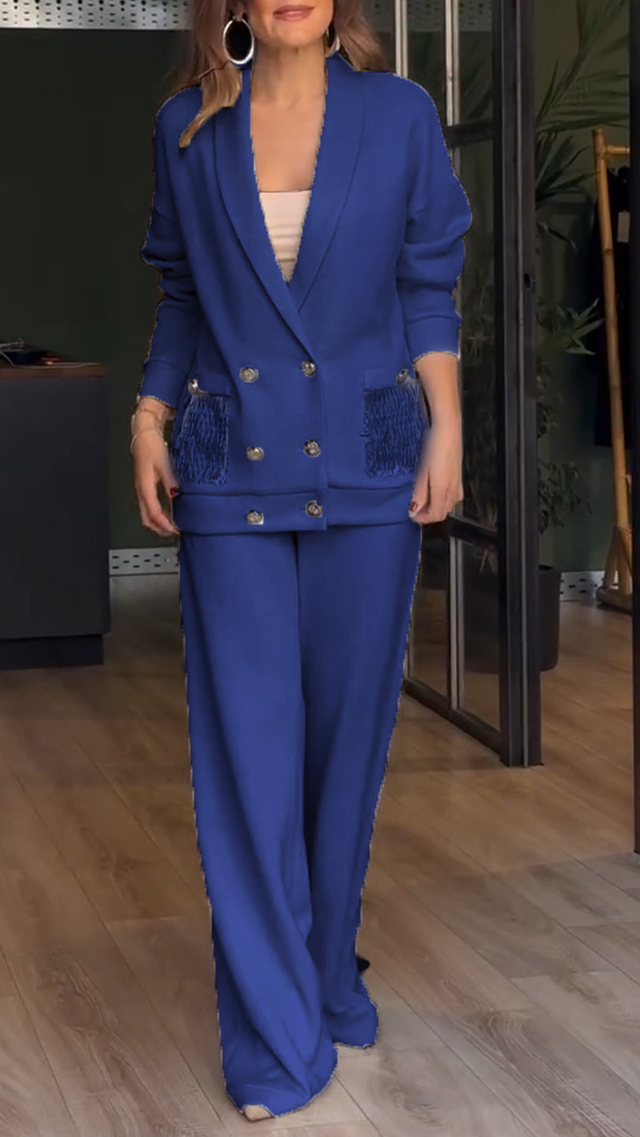 Women's Tailored Blazer Set - Wide Leg Trousers | Autumn - Blue