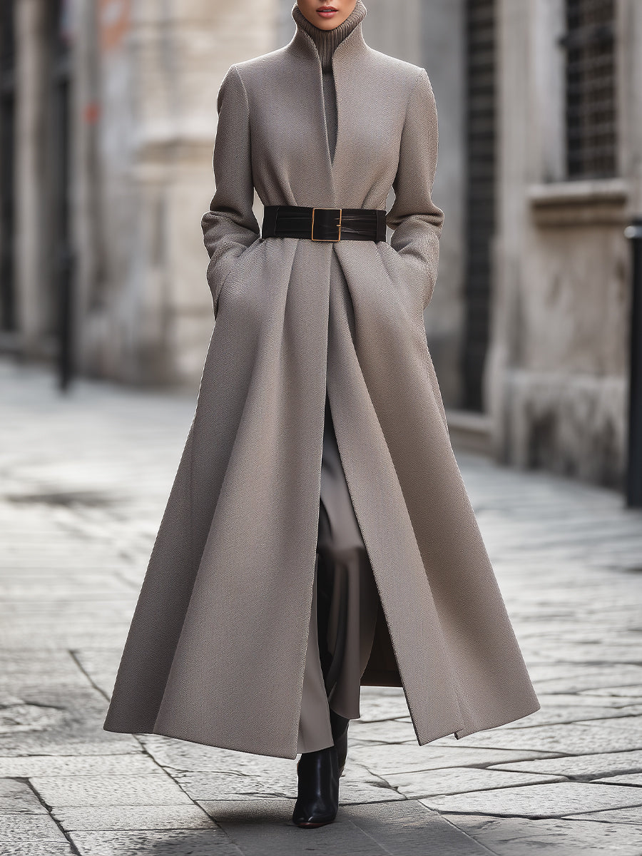 Women's Tailored Coat | Long | Belted Waist | Winter - Taupe