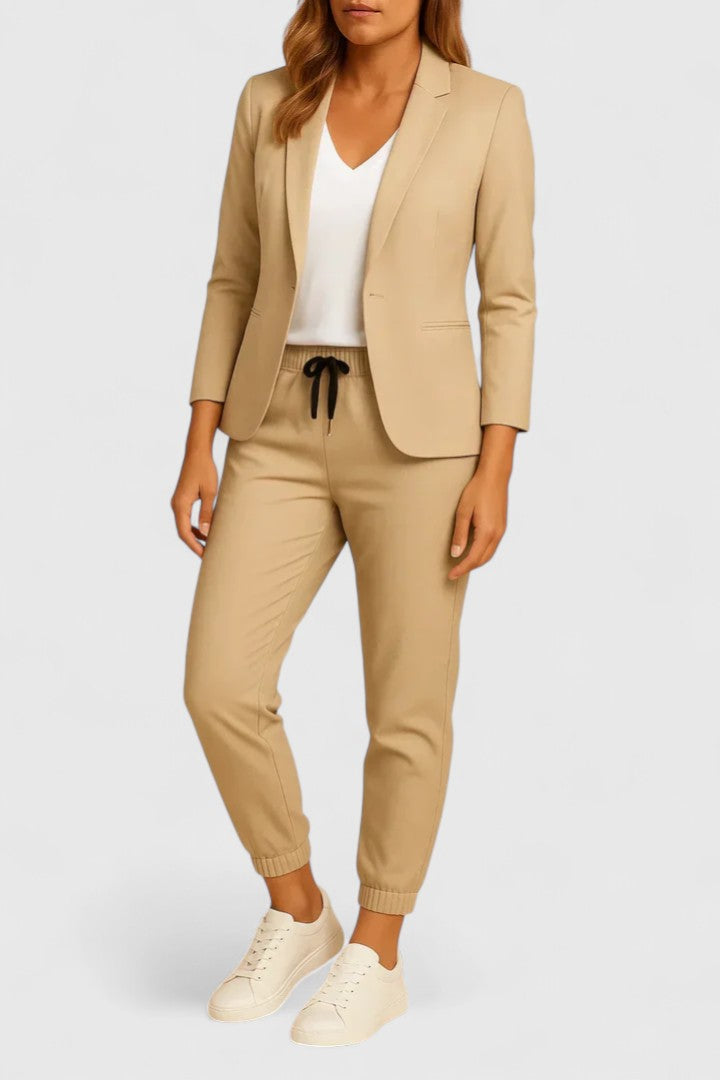 Women's Tailored Jacket and Pants Set - Elegant Two-Piece | Spring - Beige