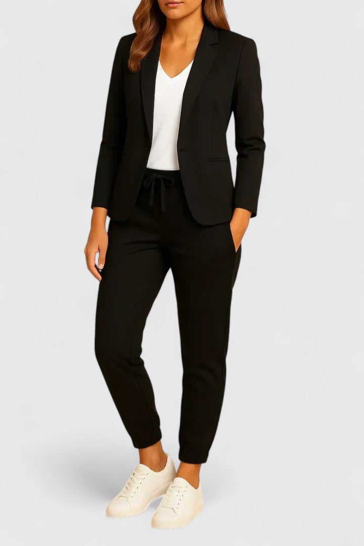Women's Tailored Jacket and Pants Set - Elegant Two-Piece | Spring - Black
