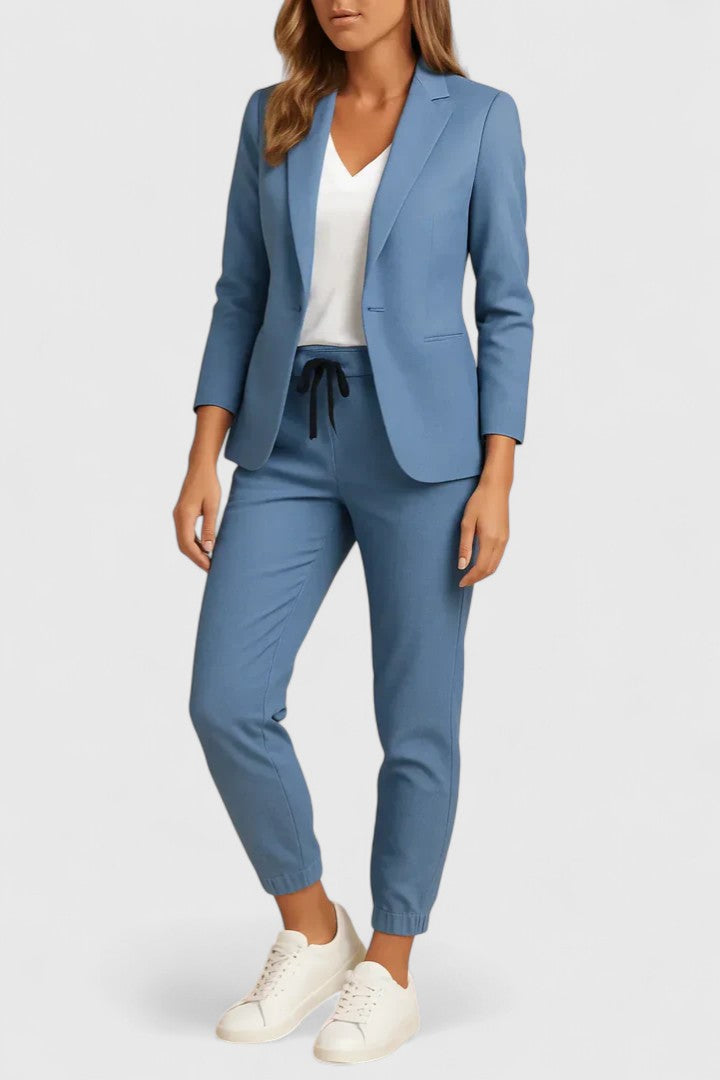 Women's Tailored Jacket and Pants Set - Elegant Two-Piece | Spring - Blue