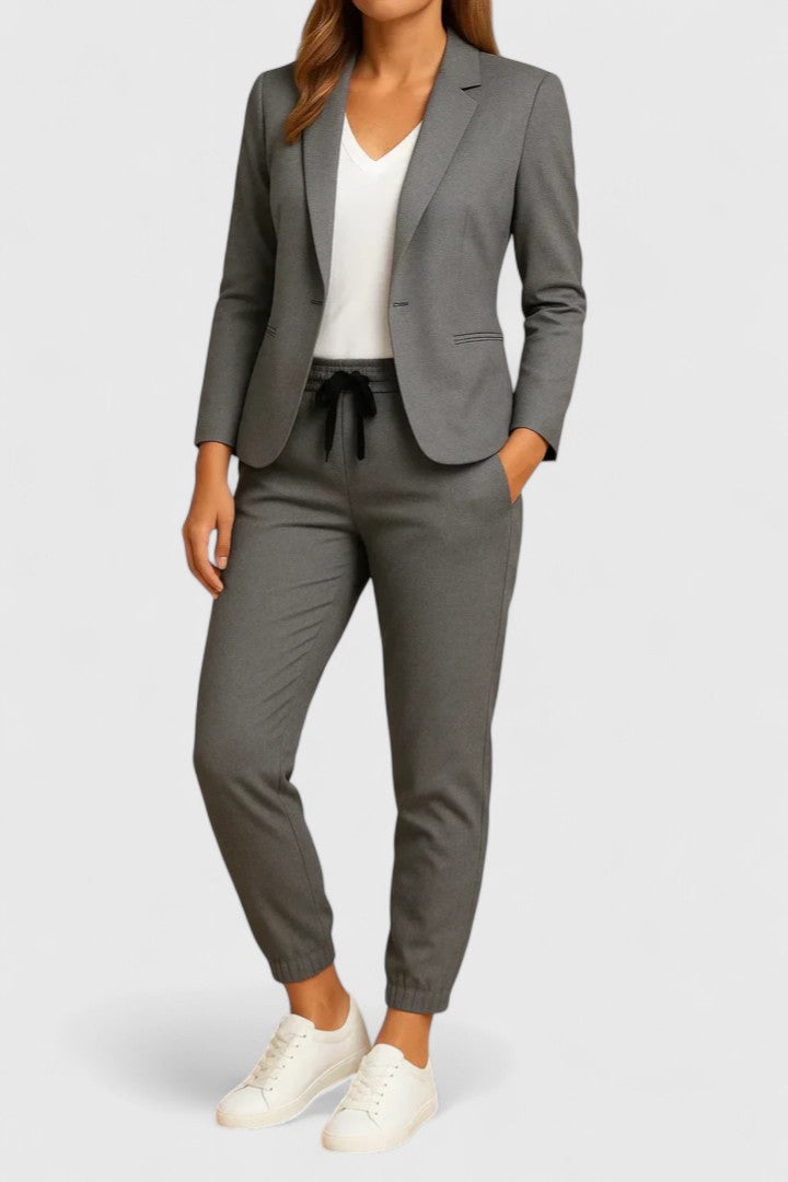 Women's Tailored Jacket and Pants Set - Elegant Two-Piece | Spring - Grey
