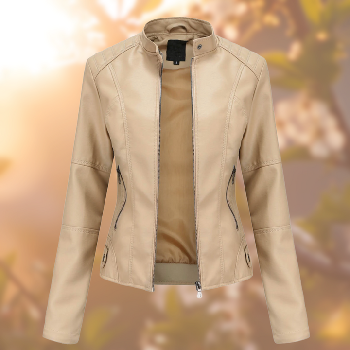 Women's Tailored Jacket | Structured Leather | Autumn - Beige