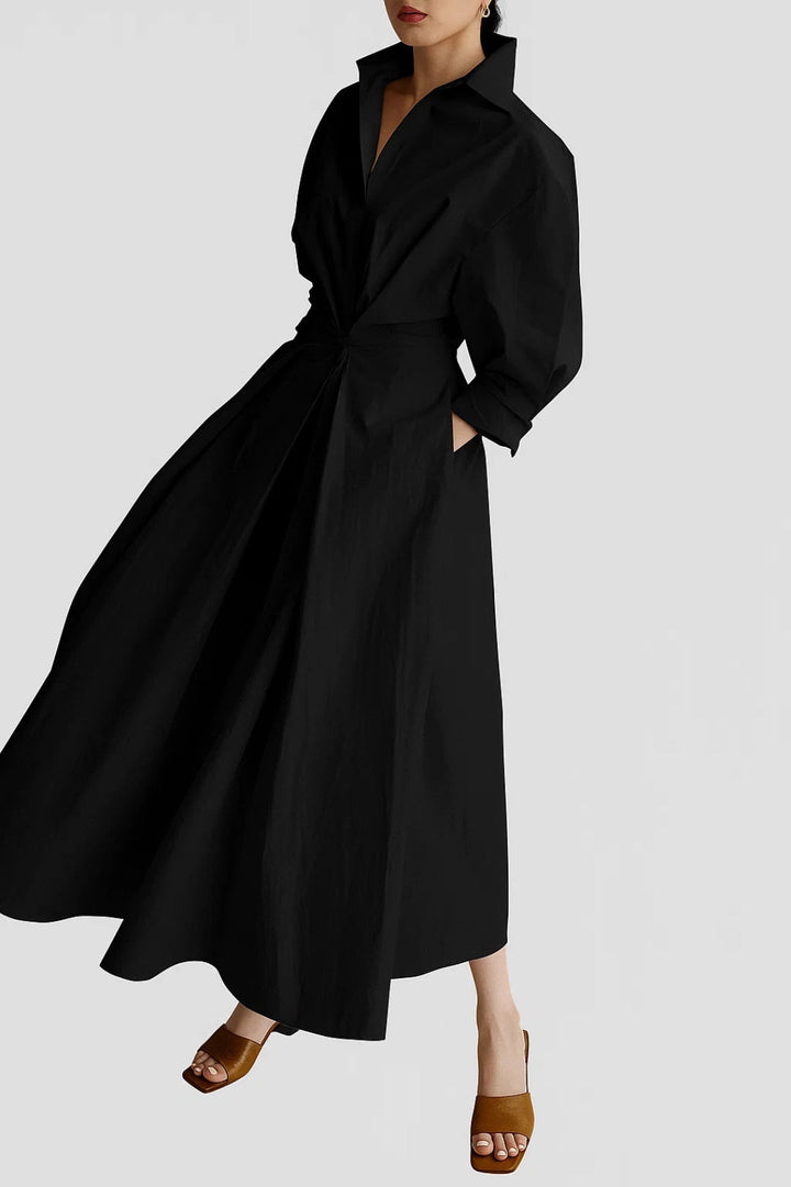 Women's Tailored Midi Dress | Button-Front | Refined | Spring - Black