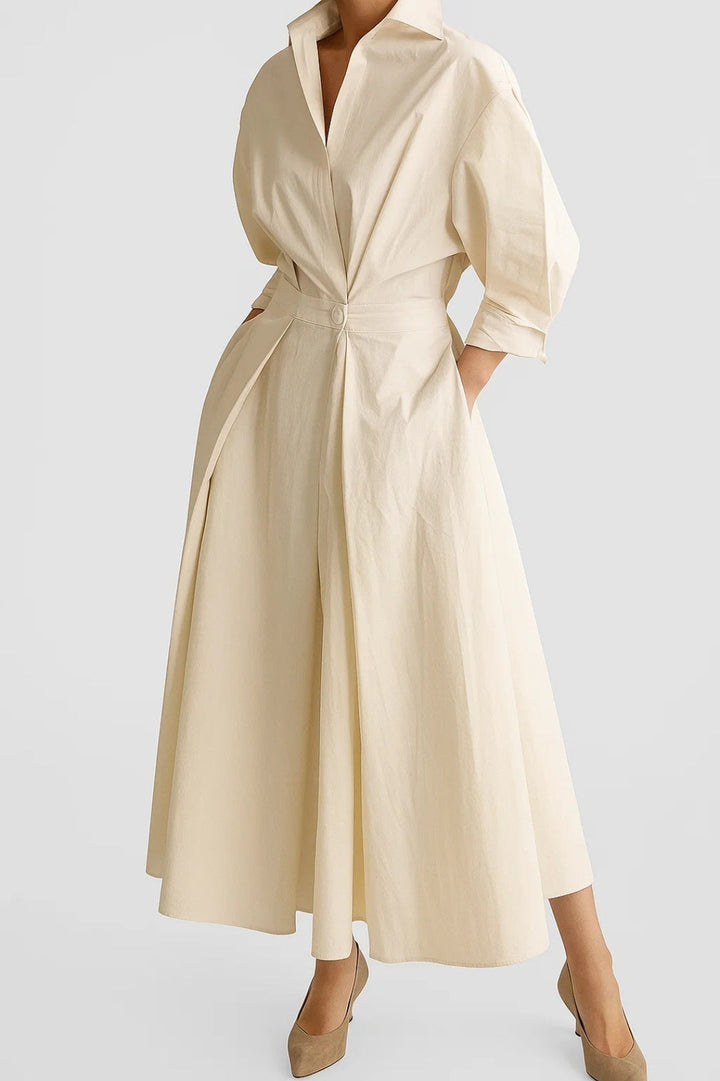 Women's Tailored Midi Dress | Button-Front | Refined | Spring - Cream