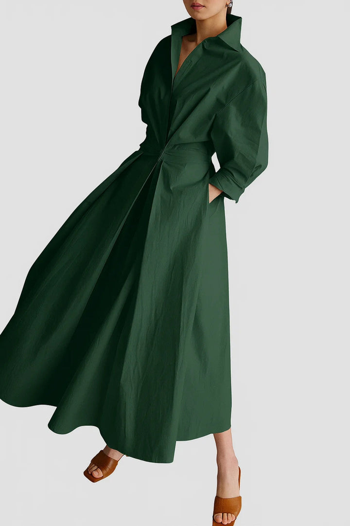 Women's Tailored Midi Dress | Button-Front | Refined | Spring - Forest Green