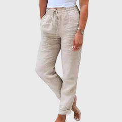 Women's Tailored Pants with Elastic Waistband - Elegant Everyday Fit - Beige