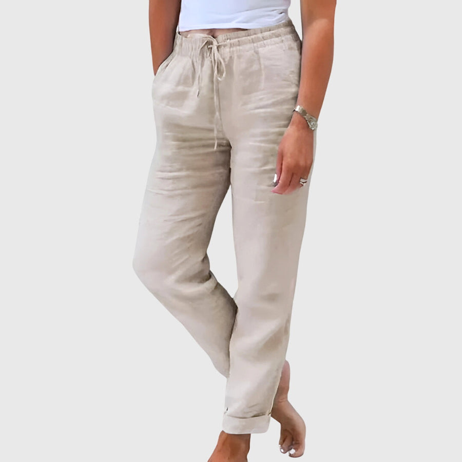 Women's Tailored Pants with Elastic Waistband - Elegant Everyday Fit - Beige