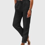 Women's Tailored Pants with Elastic Waistband - Elegant Everyday Fit - Black