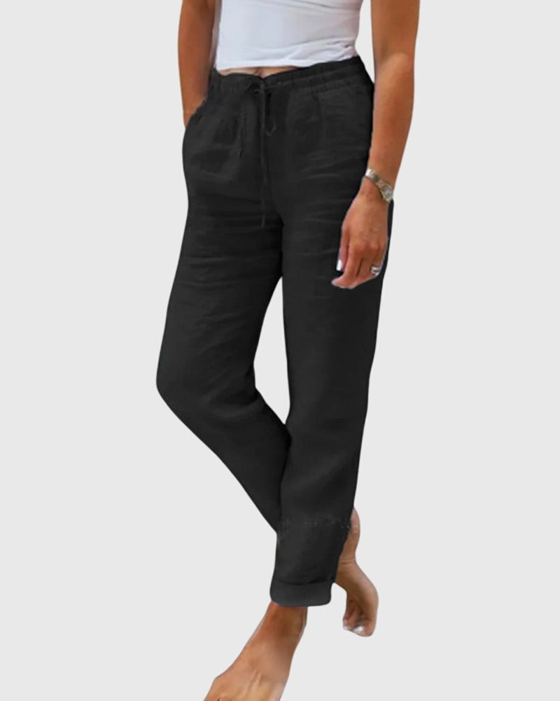 Women's Tailored Pants with Elastic Waistband - Elegant Everyday Fit - Black