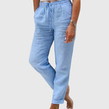 Women's Tailored Pants with Elastic Waistband - Elegant Everyday Fit - Blue