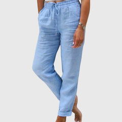 Women's Tailored Pants with Elastic Waistband - Elegant Everyday Fit - Blue