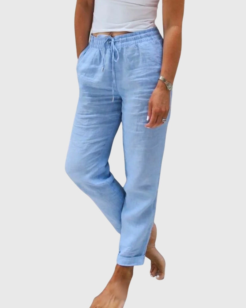 Women's Tailored Pants with Elastic Waistband - Elegant Everyday Fit - Blue