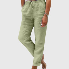 Women's Tailored Pants with Elastic Waistband - Elegant Everyday Fit - Green