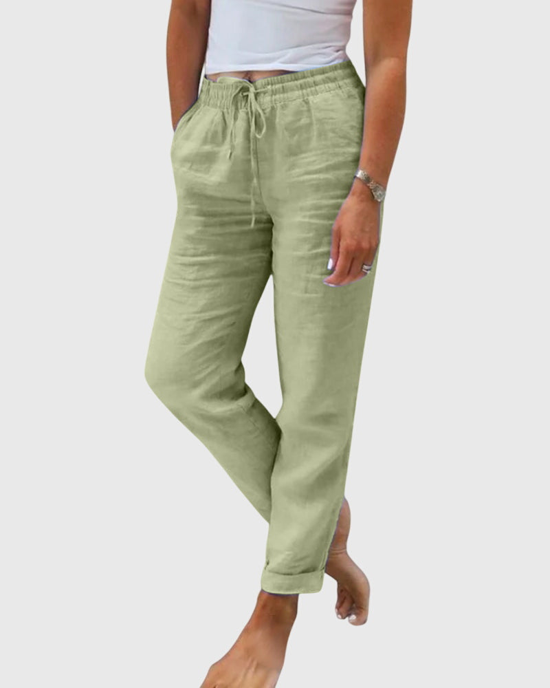 Women's Tailored Pants with Elastic Waistband - Elegant Everyday Fit - Green