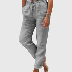 Women's Tailored Pants with Elastic Waistband - Elegant Everyday Fit - Grey