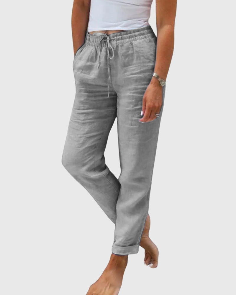 Women's Tailored Pants with Elastic Waistband - Elegant Everyday Fit - Grey