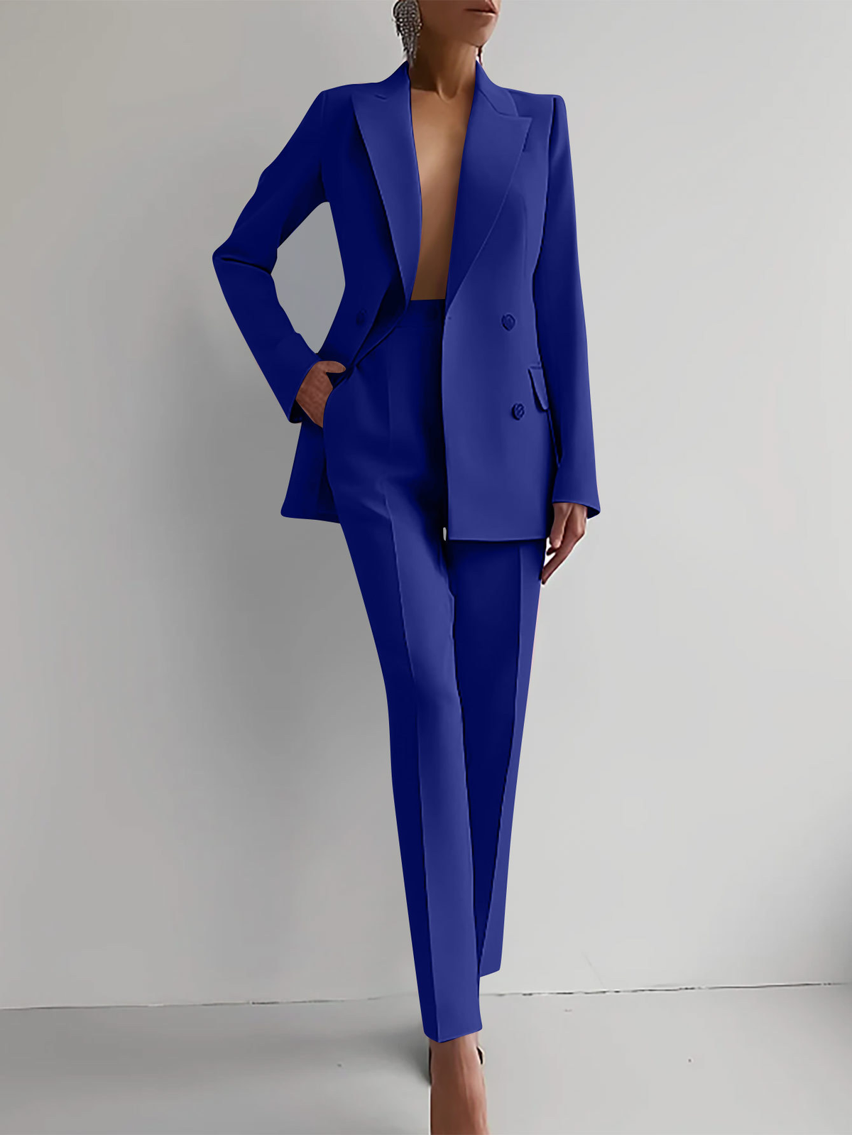Women's Tailored Suit Jacket and Pants - Elegant Professional | Autumn - Blue