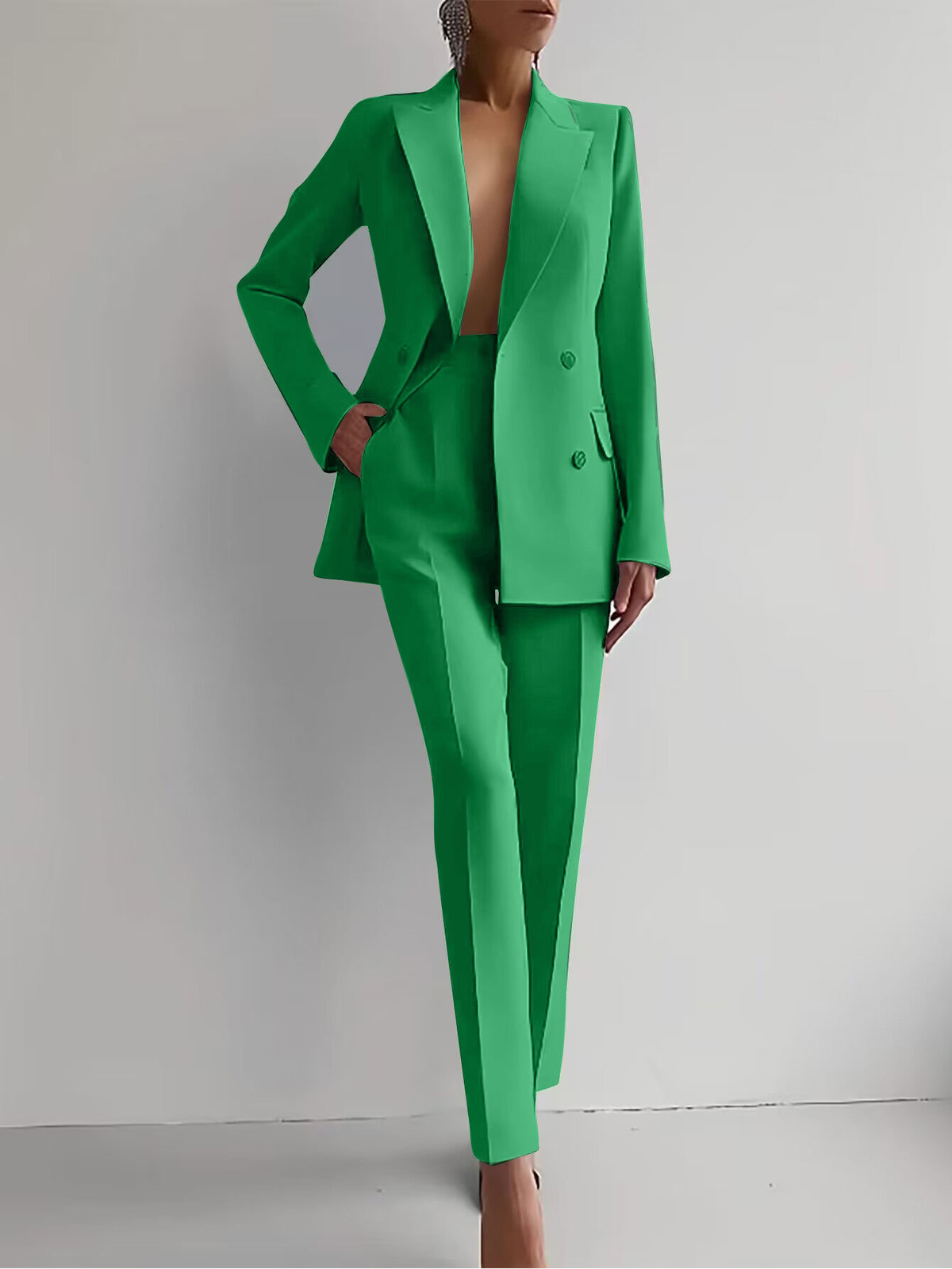 Women's Tailored Suit Jacket and Pants - Elegant Professional | Autumn - Green
