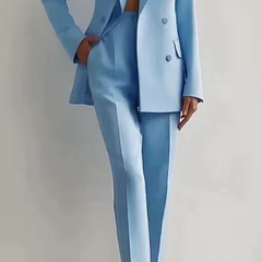 Women's Tailored Suit Jacket and Pants - Elegant Professional | Autumn - Light Blue