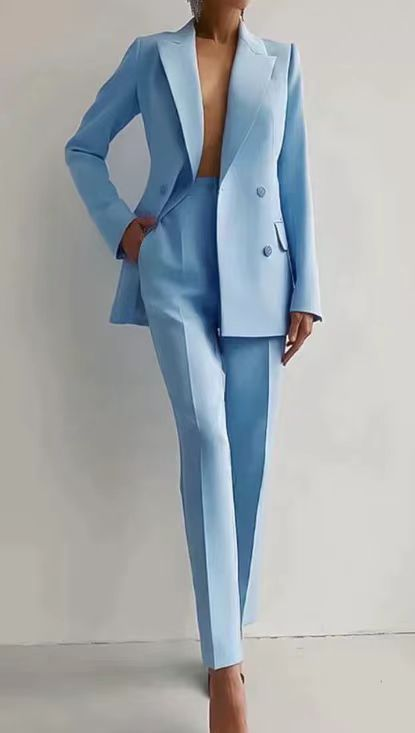 Women's Tailored Suit Jacket and Pants - Elegant Professional | Autumn - Light Blue