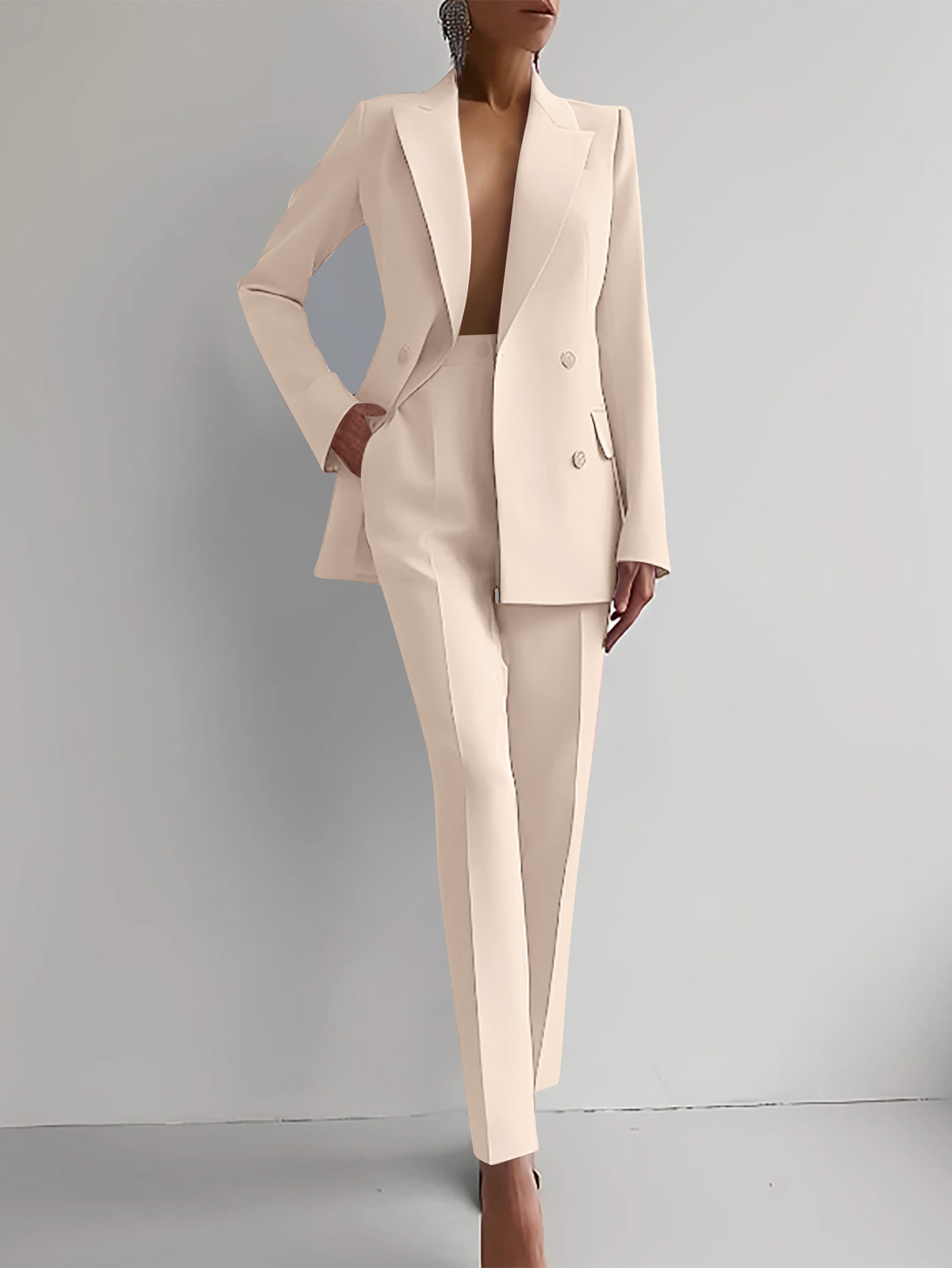 Women's Tailored Suit Jacket and Pants - Elegant Professional | Autumn - Off White