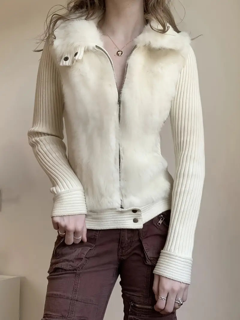 Women's Tailored Vest with Faux Fur Collar - Ivory | Fall