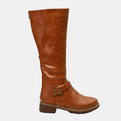 Women's Tall Riding Knee High Boots Buckle Strap Low Heel | Autumn