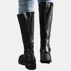 Women's Tall Riding Knee High Boots Buckle Strap Low Heel | Autumn