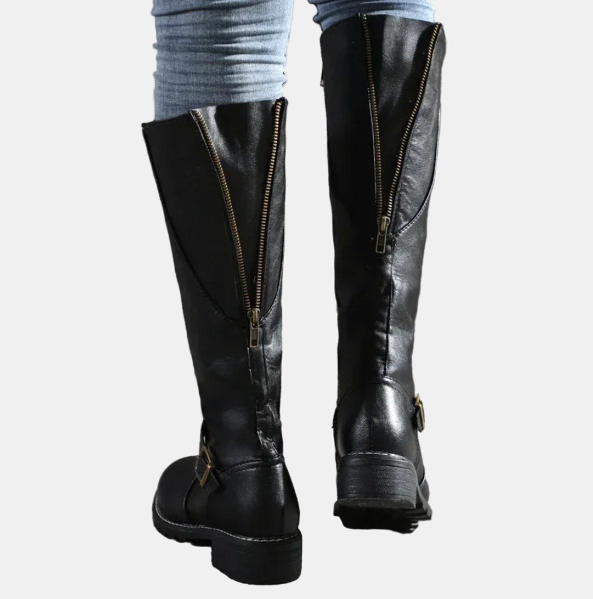 Women's Tall Riding Knee High Boots Buckle Strap Low Heel | Autumn