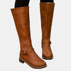 Women's Tall Riding Knee High Boots Buckle Strap Low Heel | Autumn