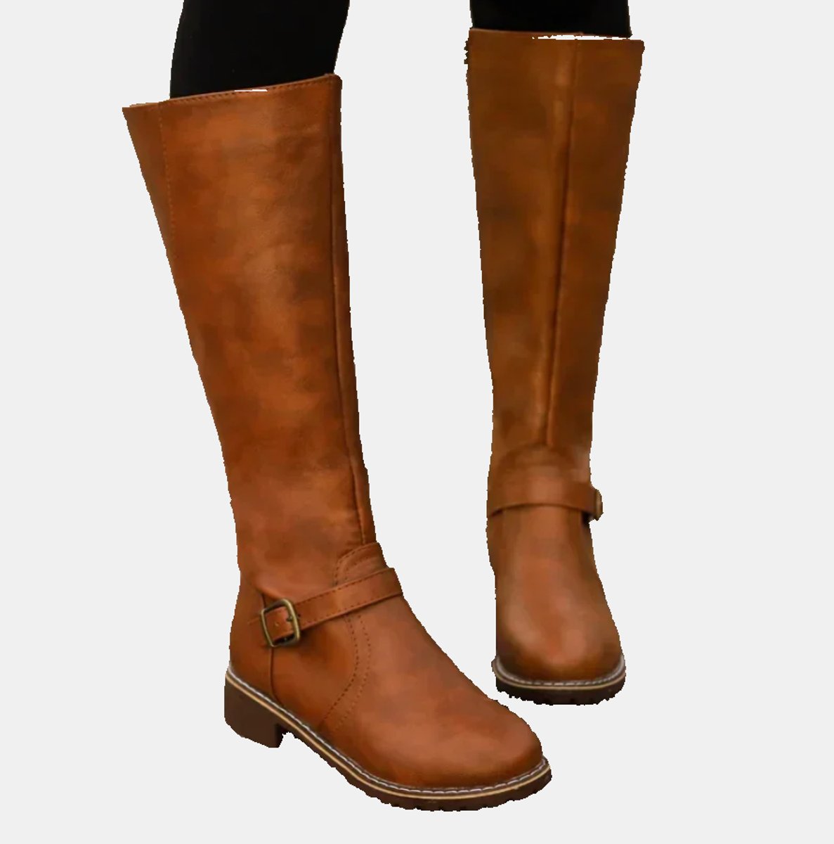Women's Tall Riding Knee High Boots Buckle Strap Low Heel | Autumn