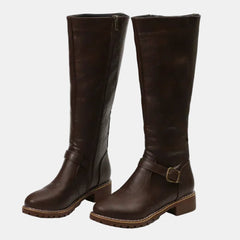 Women's Tall Riding Knee High Boots Buckle Strap Low Heel | Autumn