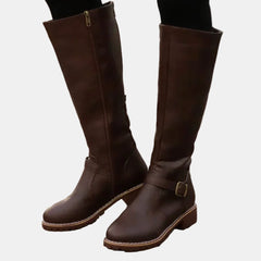Women's Tall Riding Knee High Boots Buckle Strap Low Heel | Autumn