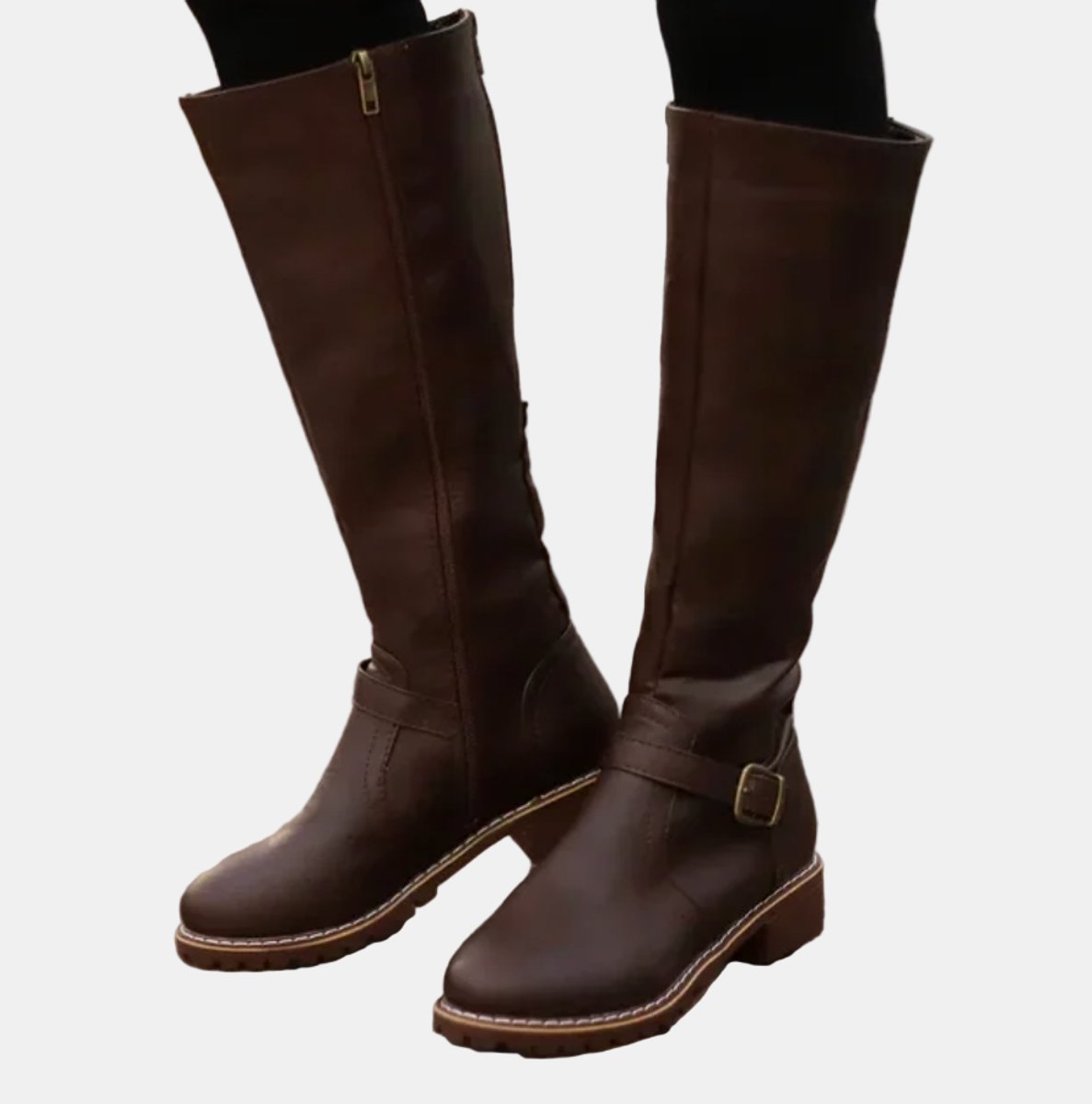 Women's Tall Riding Knee High Boots Buckle Strap Low Heel | Autumn