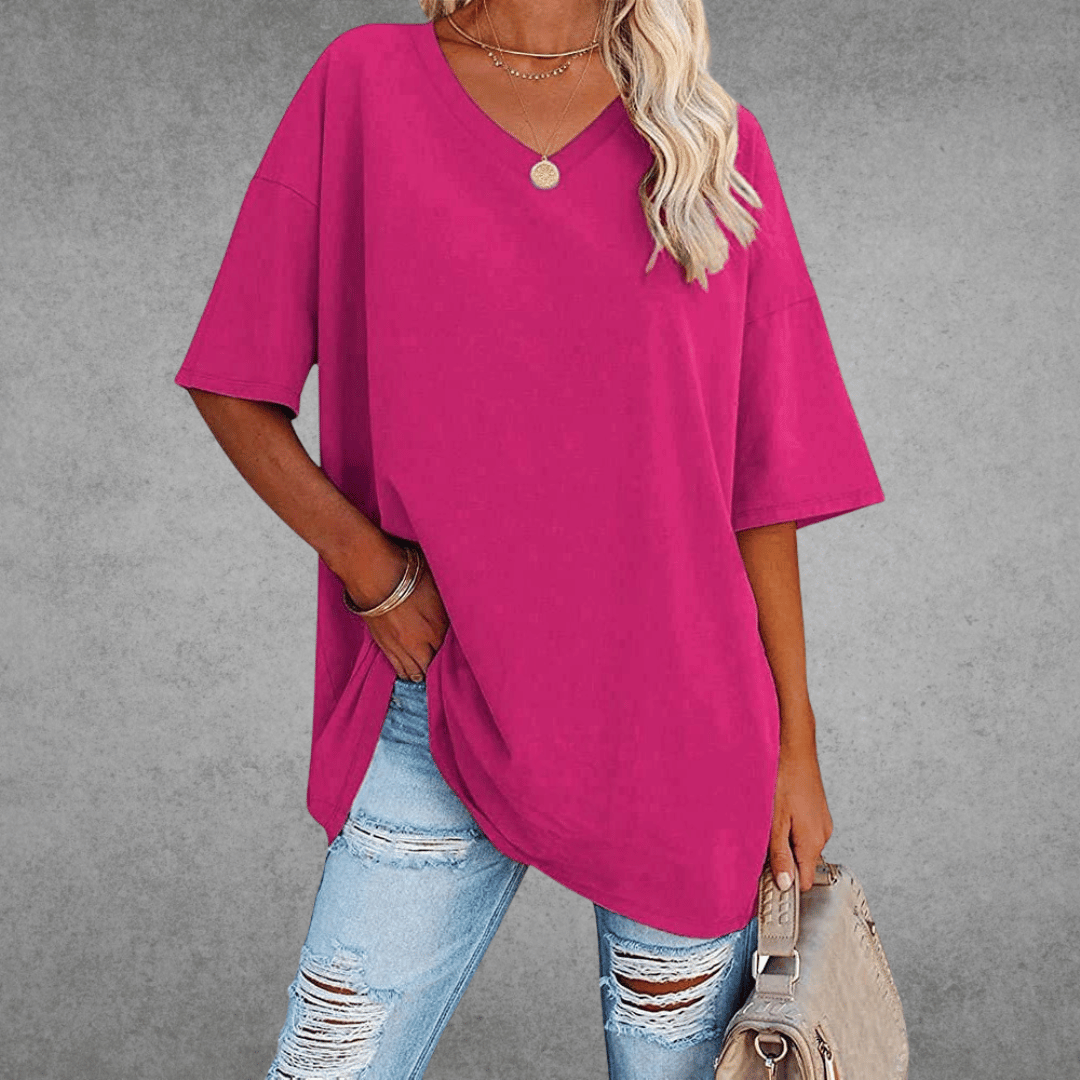 Women's Tee | V-Neck | Casual | Summer - Fuchsia
