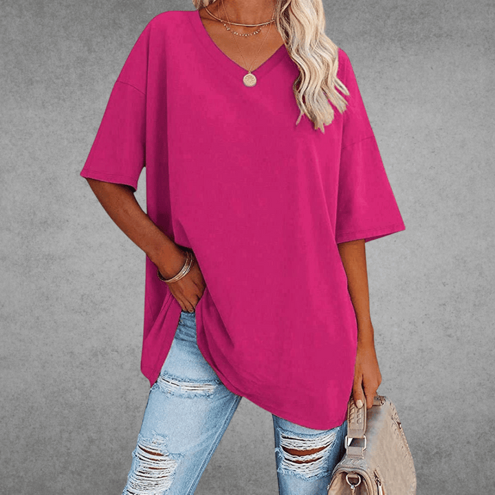 Women's Tee | V-Neck | Casual | Summer - Fuchsia