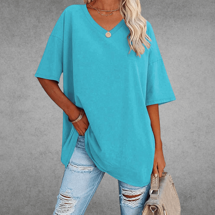 Women's Tee | V-Neck | Casual | Summer - Light Blue
