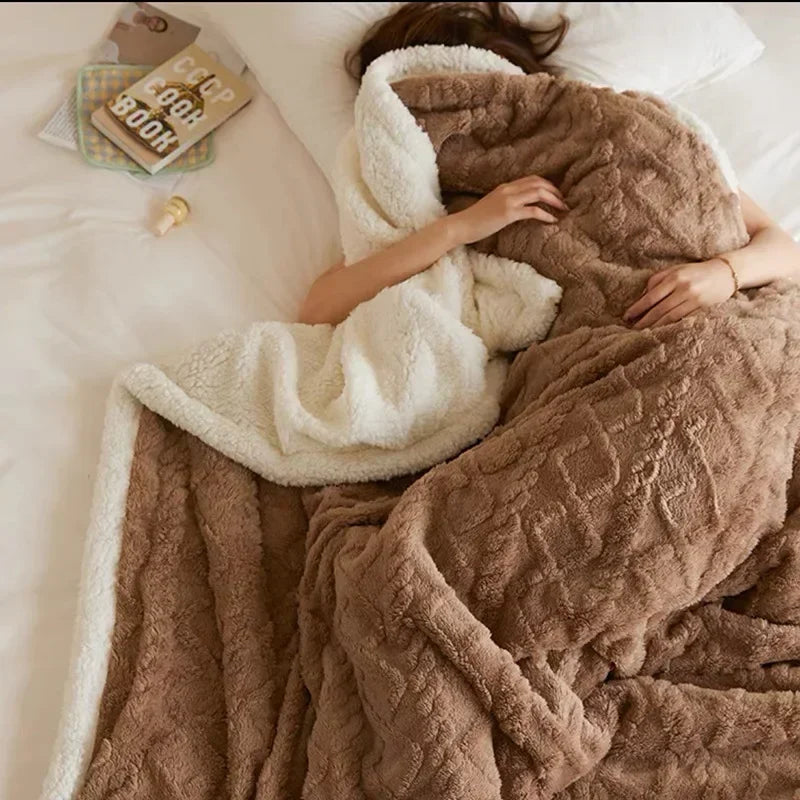 Women's Thick Wool Blanket - Warm Lambs Wool & Fleece | Autumn - Dark Brown