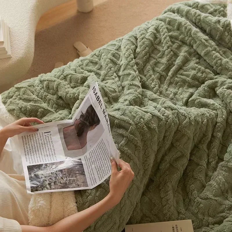 Women's Thick Wool Blanket - Warm Lambs Wool & Fleece | Autumn - Green