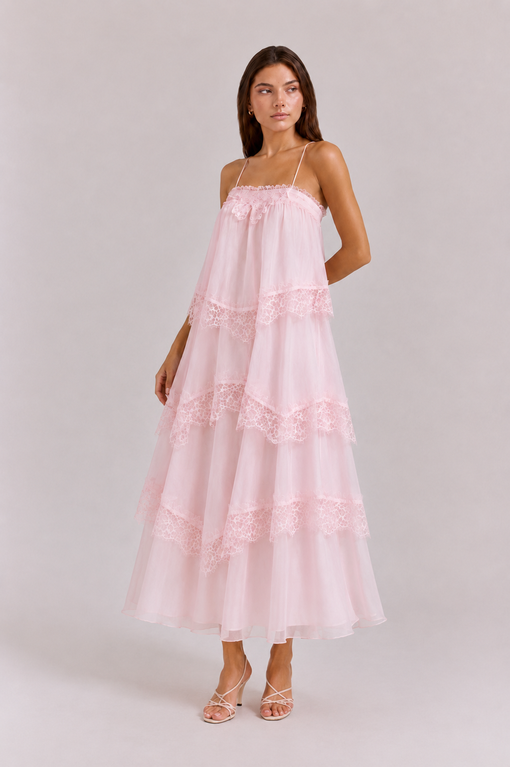Women's Tiered Lace Midi Dress - Trapeze Silhouette | Summer