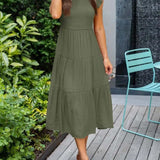 Women's Tiered Maxi Dress Cap Sleeve Tummy Control | Summer