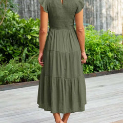 Women's Tiered Maxi Dress Cap Sleeve Tummy Control | Summer